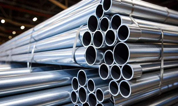 Tubos e barras de aço trefilado empilhados, com acabamento liso e alta precisão dimensional para aplicações industriais