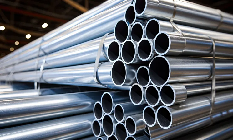 Tubos e barras de aço trefilado empilhados, com acabamento liso e alta precisão dimensional para aplicações industriais